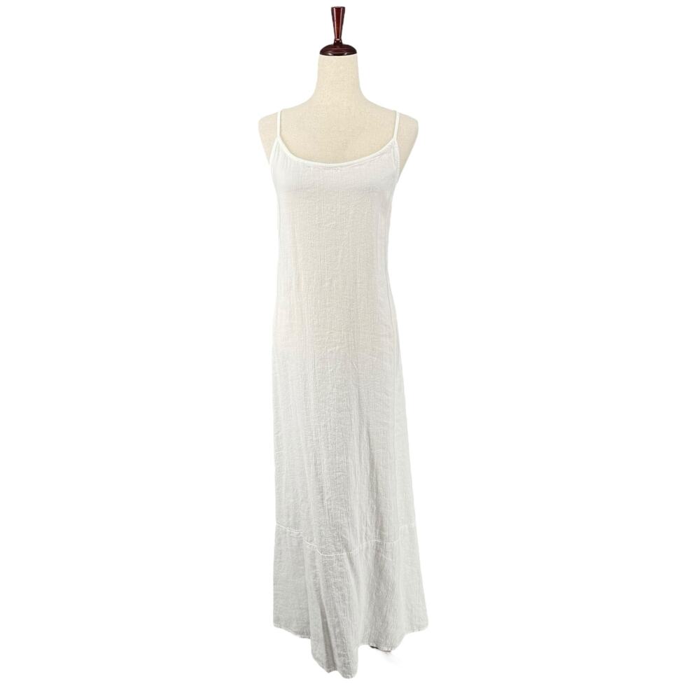 Vitamin A Mari Maxi Dress Womens L White Crinkle Linen‎ Boho Chic Resort Wear